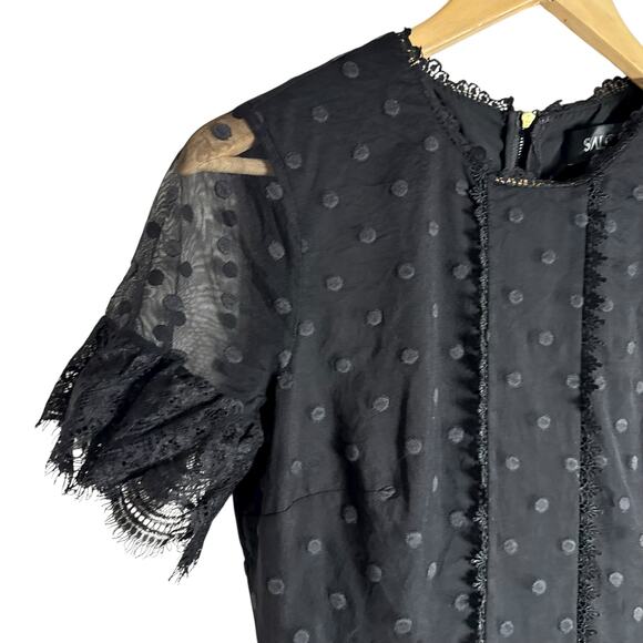 Saloni Andie Black Polka Dot Mesh Short Sleeve Cocktail Midi Dress Size 6 - Picture 10 of 15